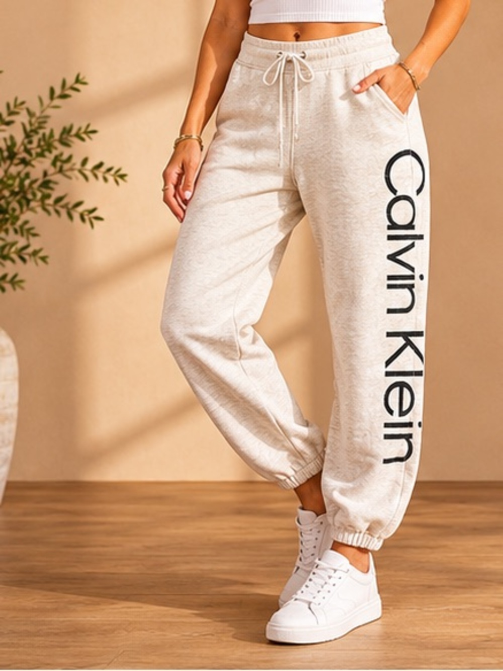 Calvin Klein Performance Beige Joggers Sweatpants Athleisure L